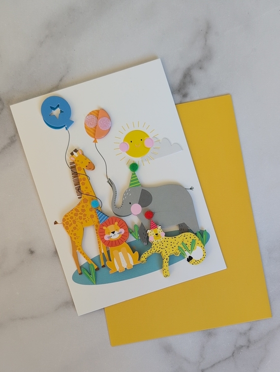 Other - Kids Animal Friends Pop-Up Card - Yellow, Blue, Gray, Orange